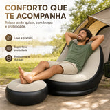 Poltrona Inflável com Puff e Bomba de Ar – Sofá Portátil para Descanso, Camping e Viagens