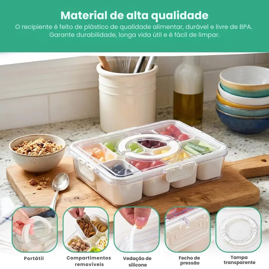 Organizador Hermético Em Acrílico com 8 Divisórias – para Frutas, Legumes e Alimentos