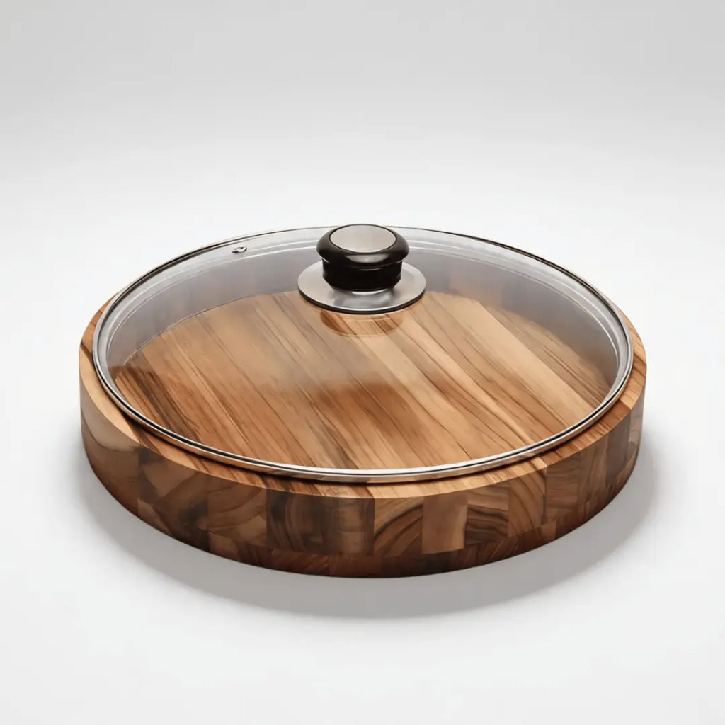 Gamela de Madeira Teca 30cm com Tampa de Vidro