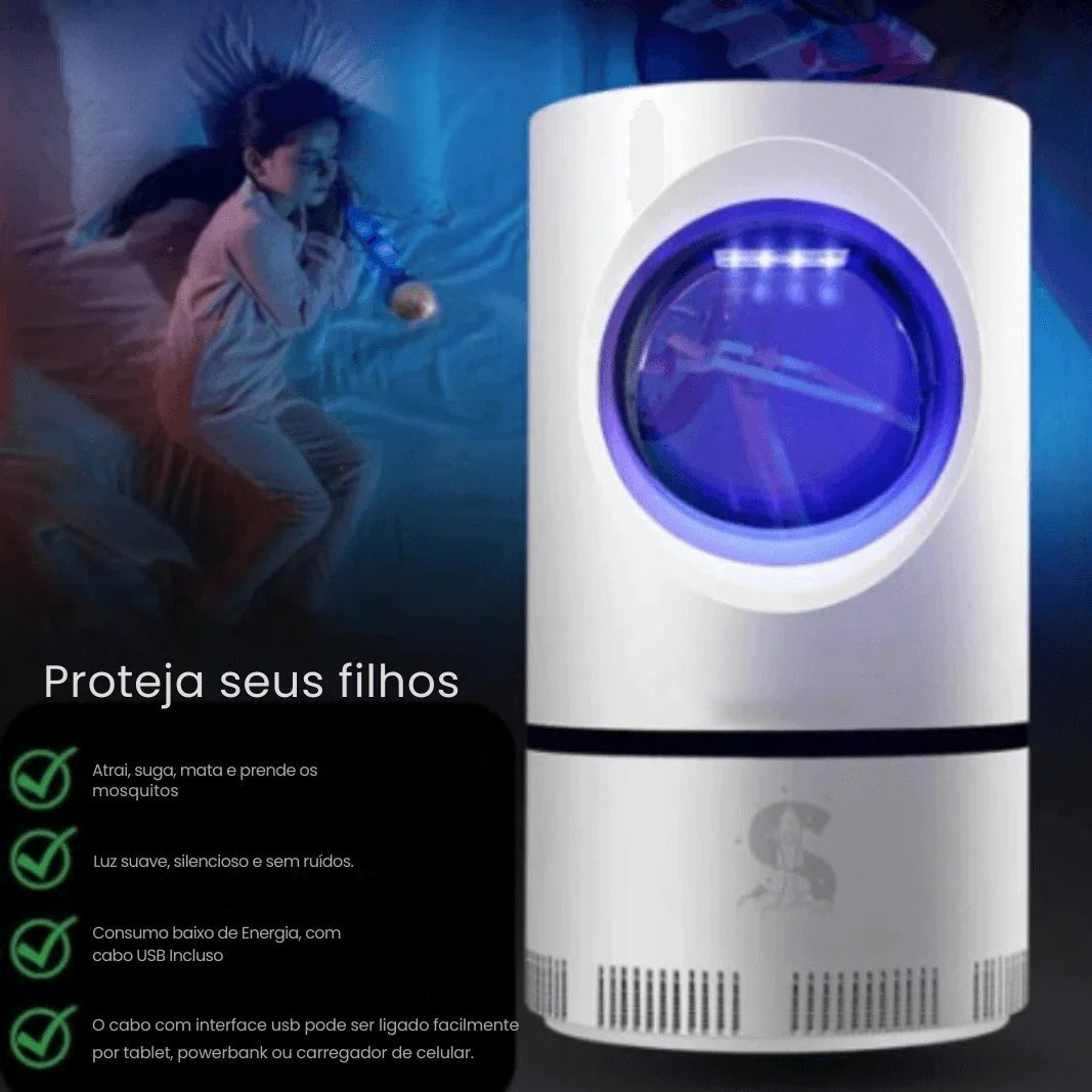 Armadilha Mata Mosquito UV USB Silenciosa 360°