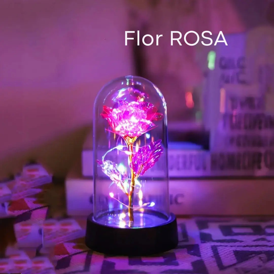 Rosa Encantada com Luz LED –  com Cúpula Decorativa Iluminada