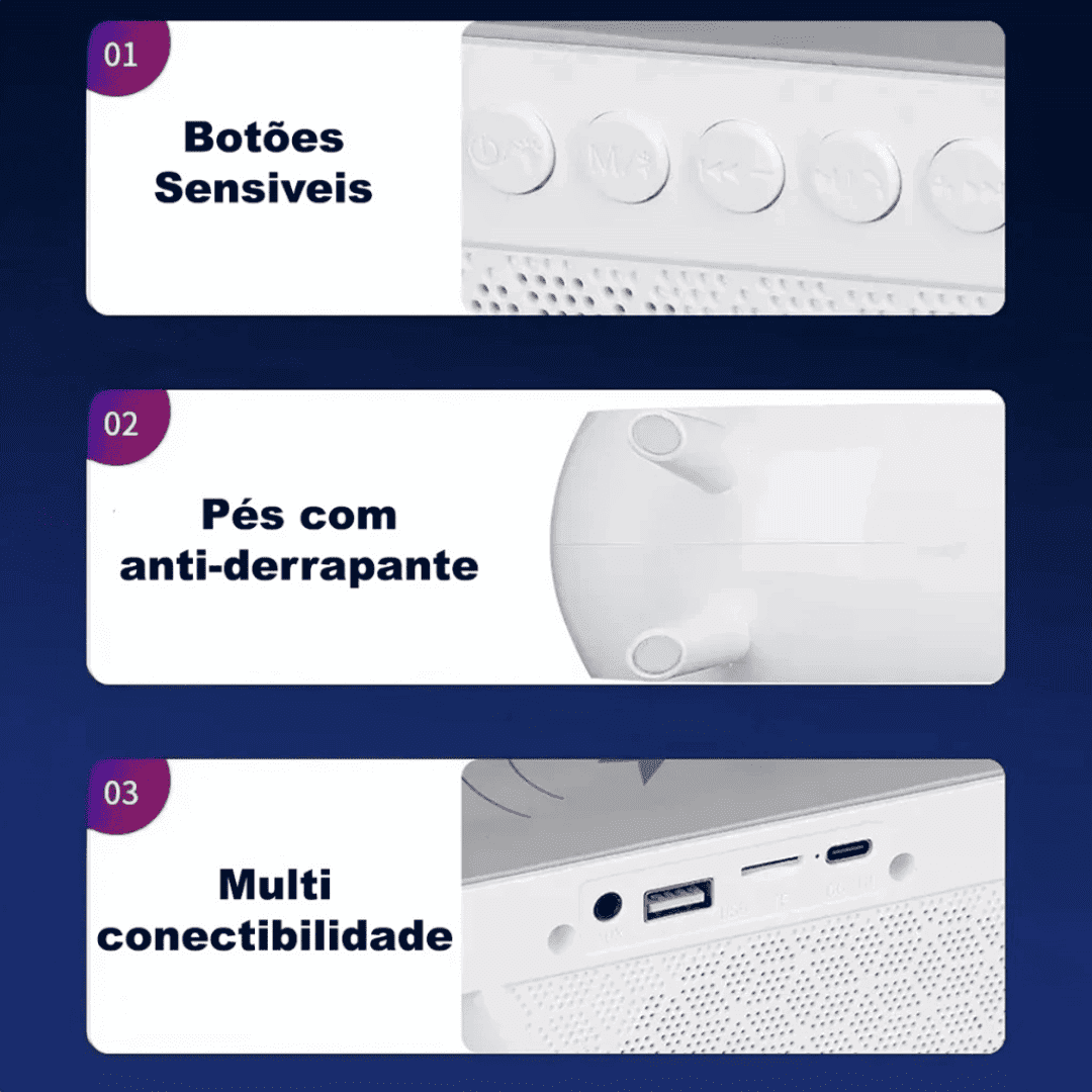 Luminária Bluetooth com Carregador Sem Fio e Despertador