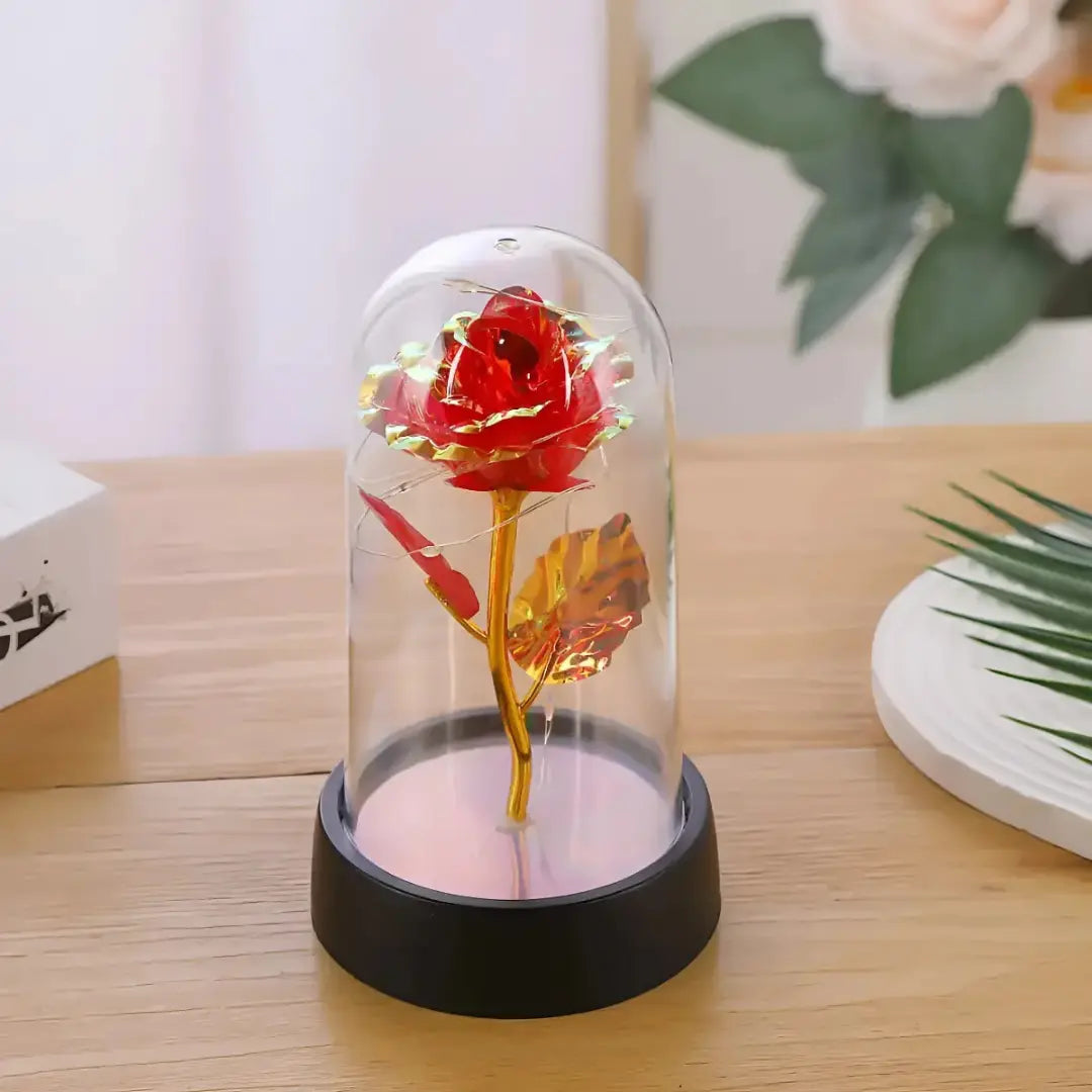 Rosa Encantada com Luz LED –  com Cúpula Decorativa Iluminada