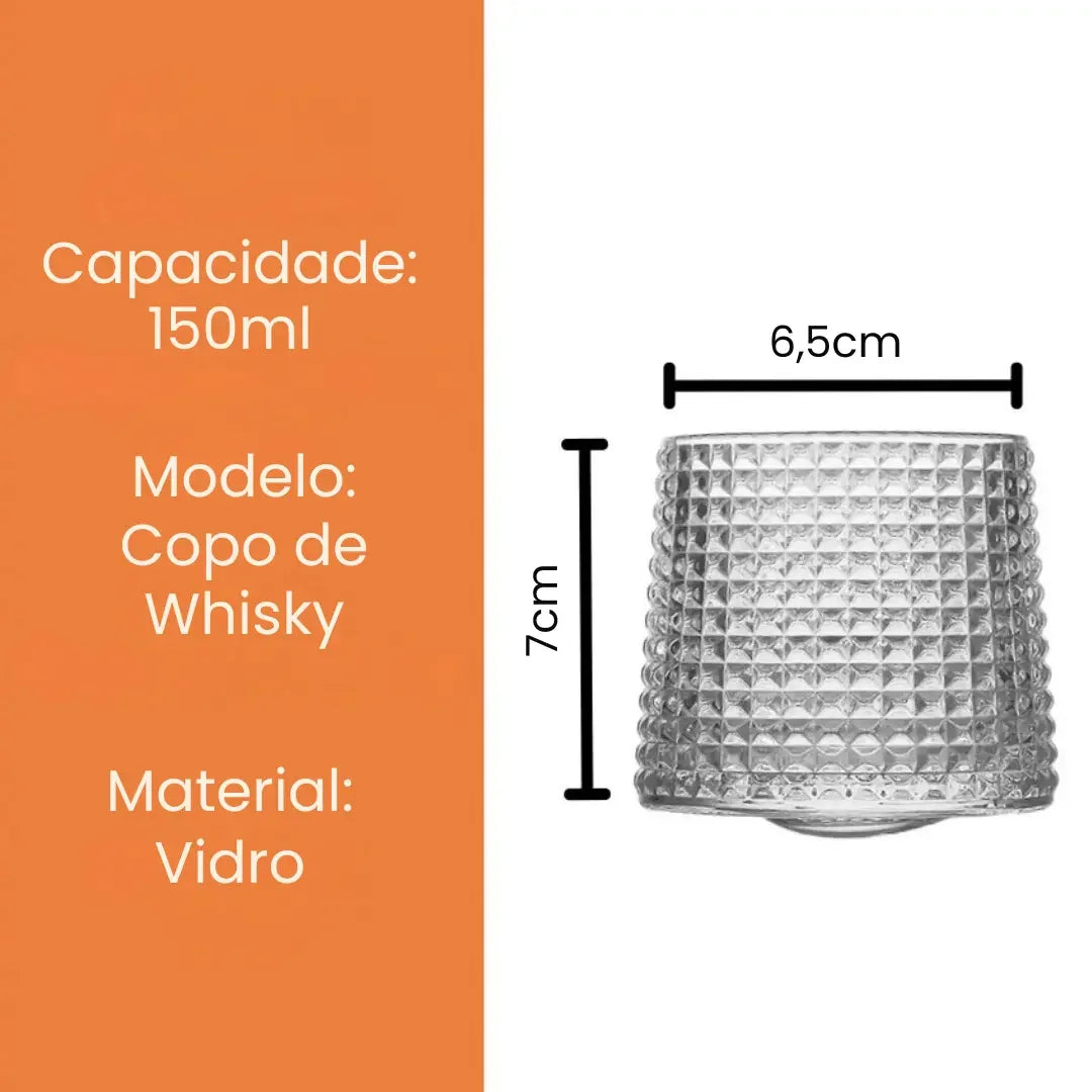 Copo de Whisky Giratório de Vidro 150ml (Kit com 3)