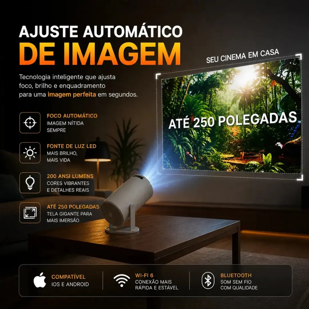 Projetor Inteligente HY300 PRO 4K Android 11 – Wi-Fi Dual Band, Bluetooth 5.0 e Rotação 180°