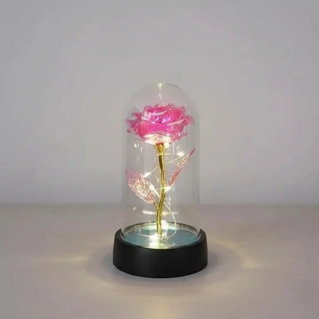 Rosa Encantada com Luz LED –  com Cúpula Decorativa Iluminada