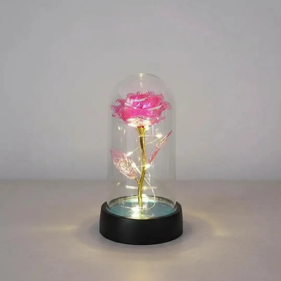 Rosa Encantada com Luz LED –  com Cúpula Decorativa Iluminada