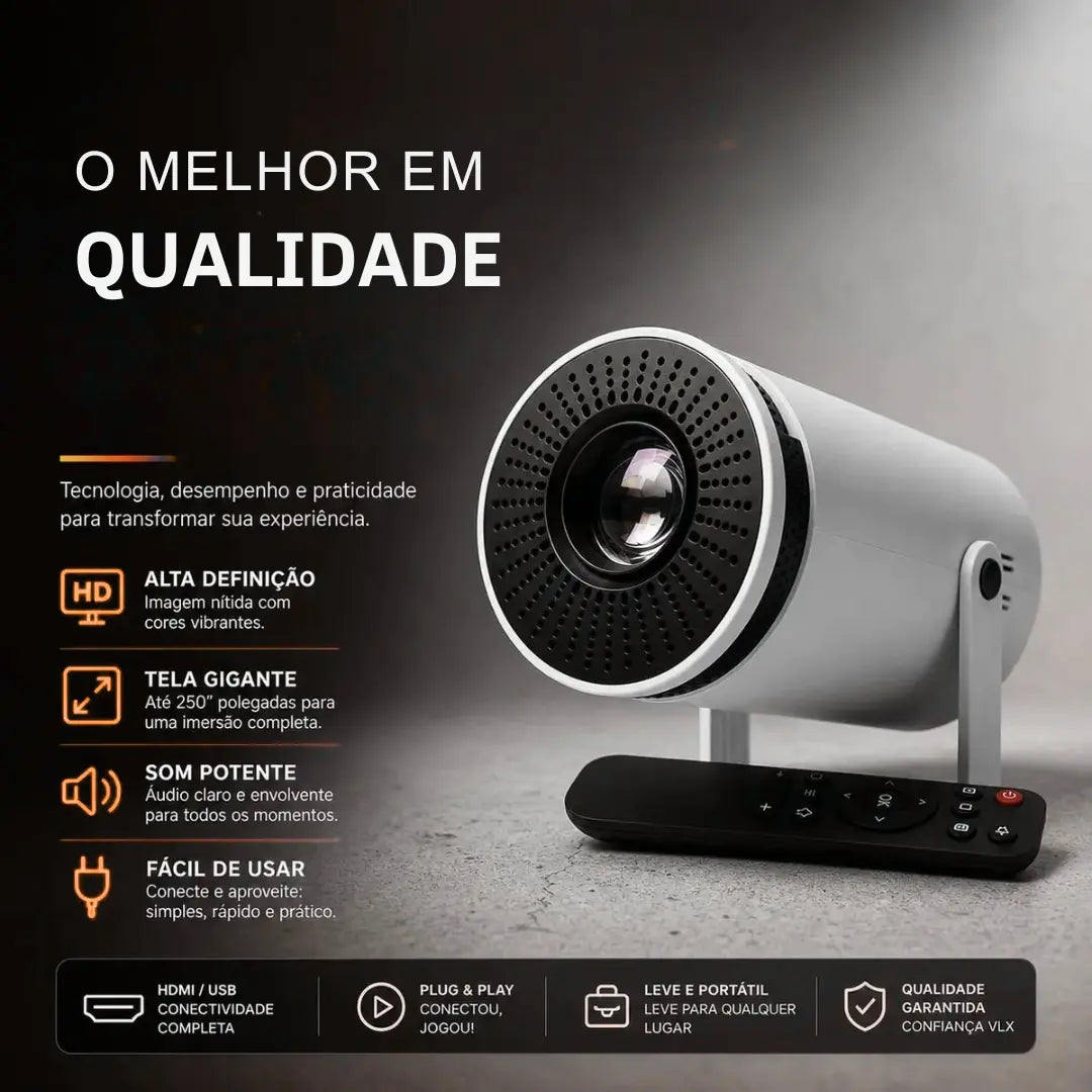 Projetor Inteligente HY300 PRO 4K Android 11 – Wi-Fi Dual Band, Bluetooth 5.0 e Rotação 180°