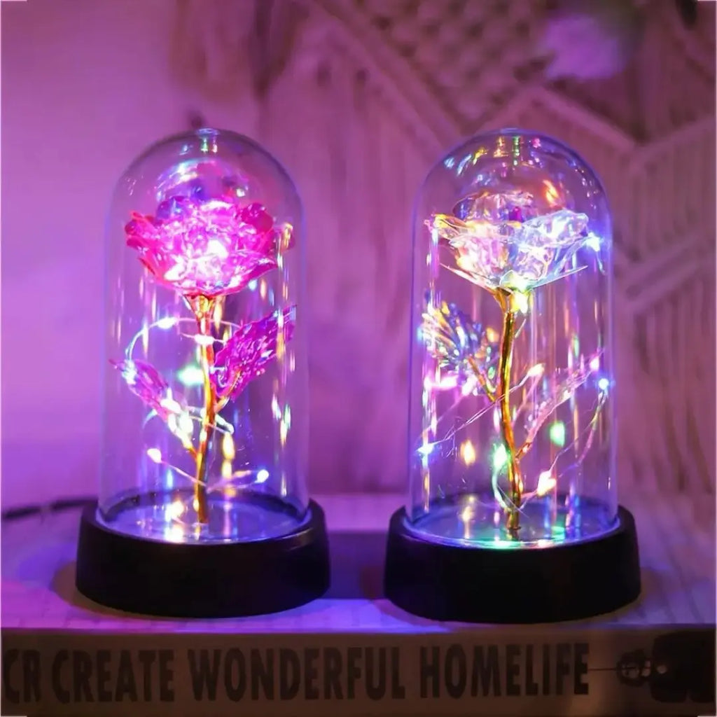 Rosa Encantada com Luz LED –  com Cúpula Decorativa Iluminada