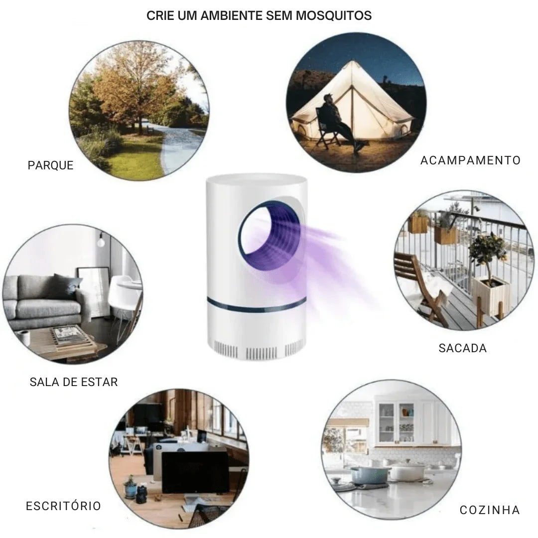 Armadilha Mata Mosquito UV USB Silenciosa 360°