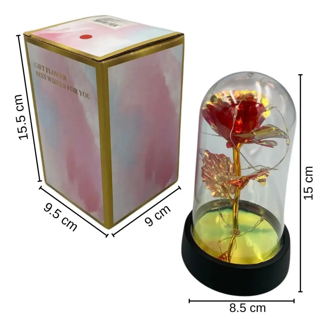 Rosa Encantada com Luz LED –  com Cúpula Decorativa Iluminada
