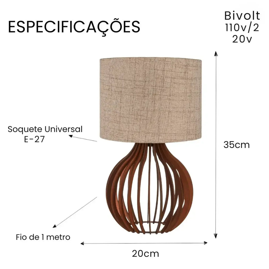 Abajur Luminária de Mesa Linho em MDF