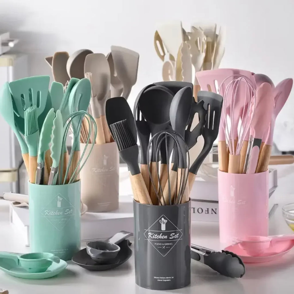 Jogo de Utensílios Cozinha em Silicone Antiaderente Kit com 12 Peças