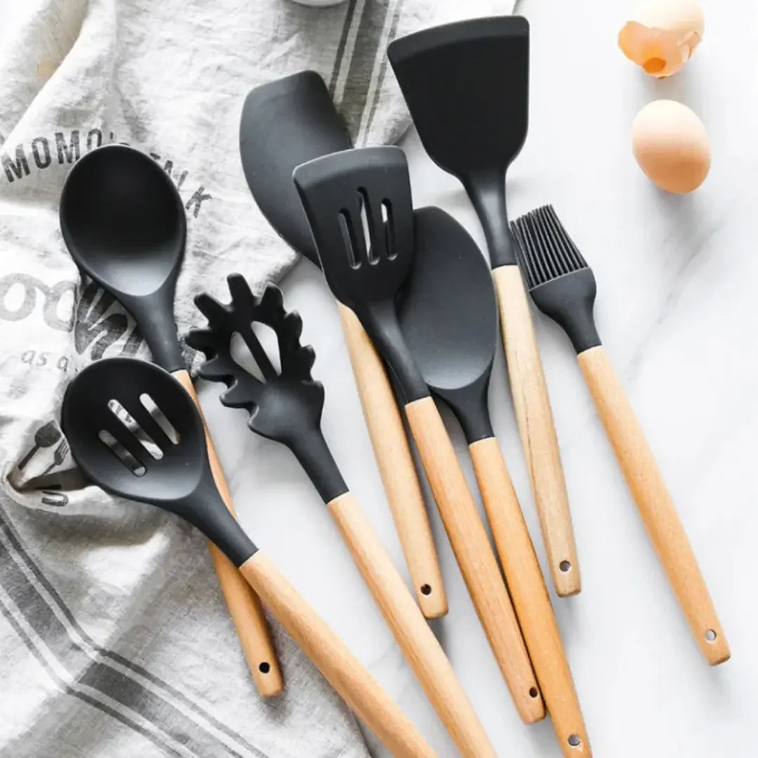 Jogo de Utensílios Cozinha em Silicone Antiaderente Kit com 12 Peças