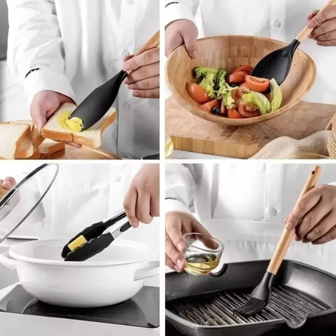 Jogo de Utensílios Cozinha em Silicone Antiaderente Kit com 12 Peças