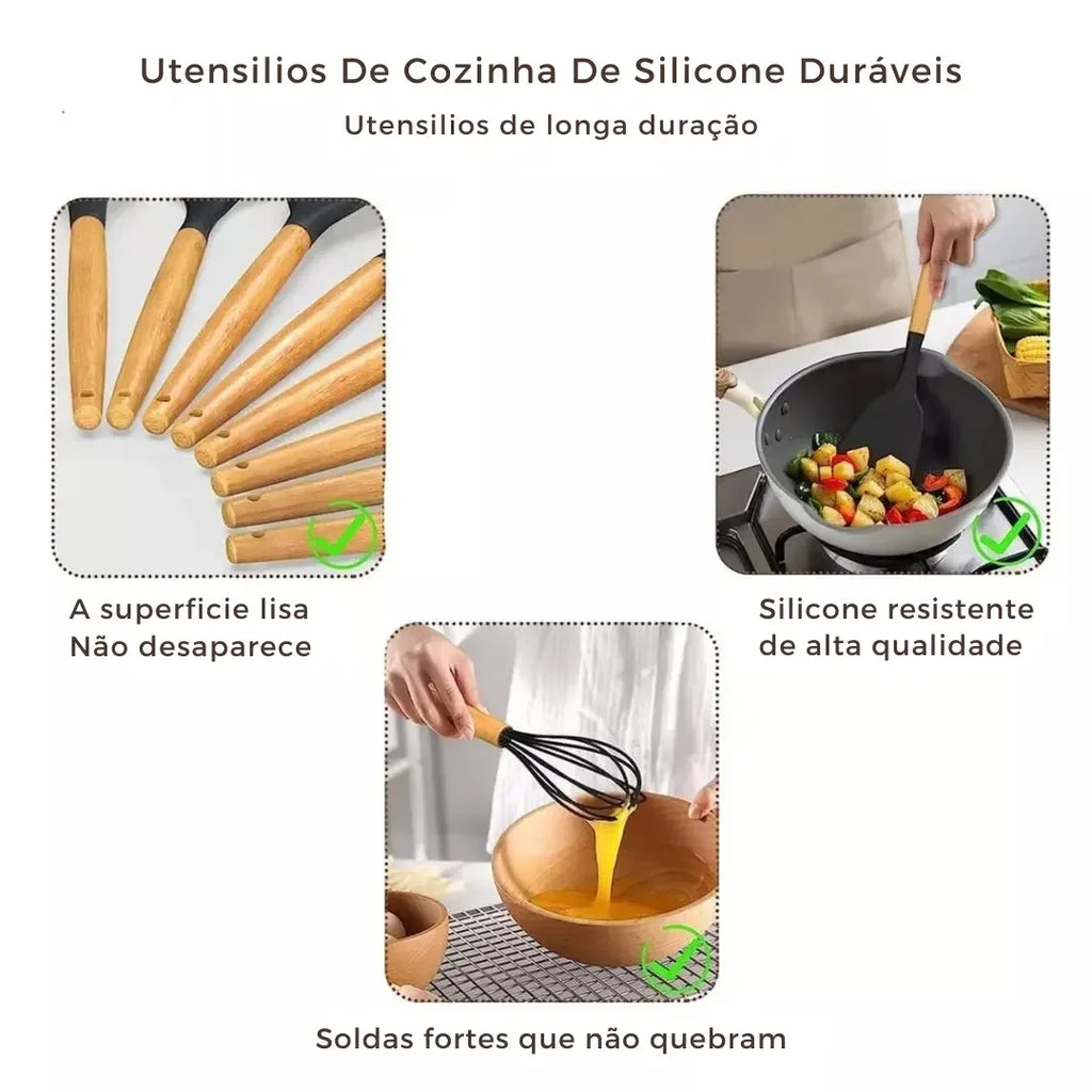 Jogo de Utensílios Cozinha em Silicone Antiaderente Kit com 12 Peças