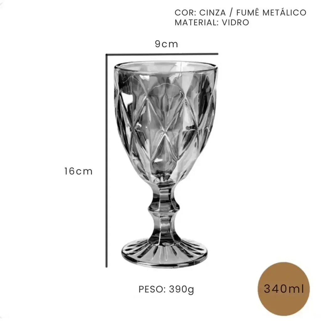 Jogo de Taças Diamond Fumê 6 peças