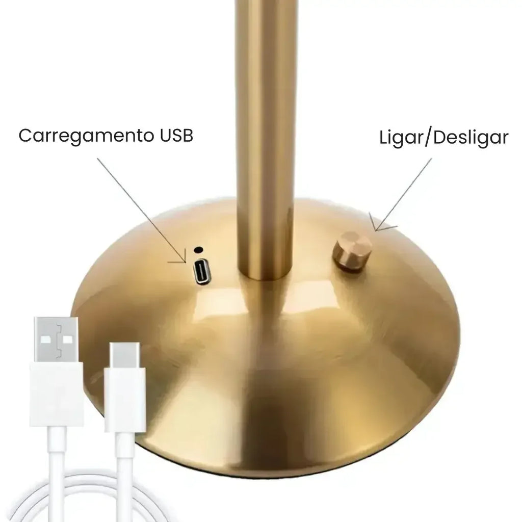 Luminária Abajur de Mesa LED 3 Cores Touch Recarregável