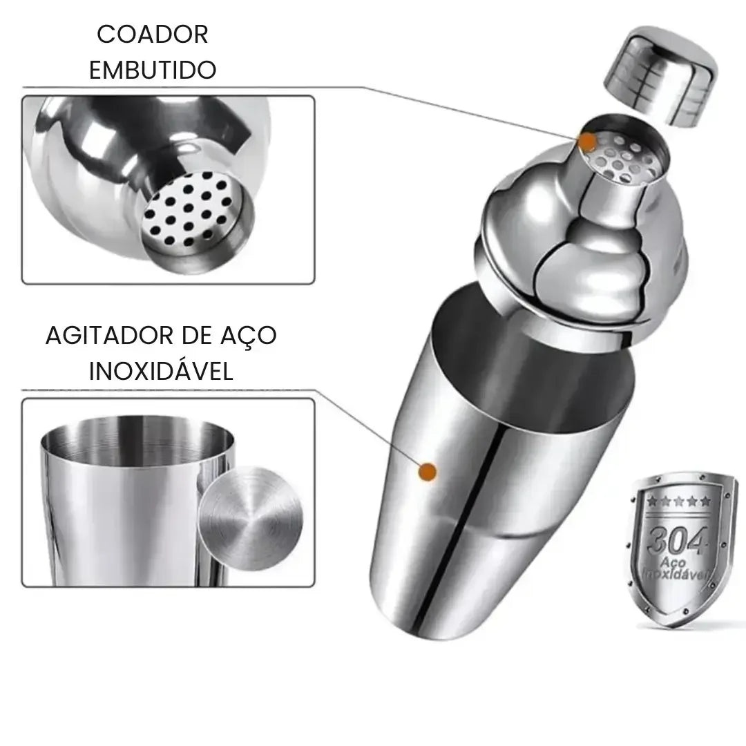 Kit Barman Coqueteleira Profissional Inox 10 Peças
