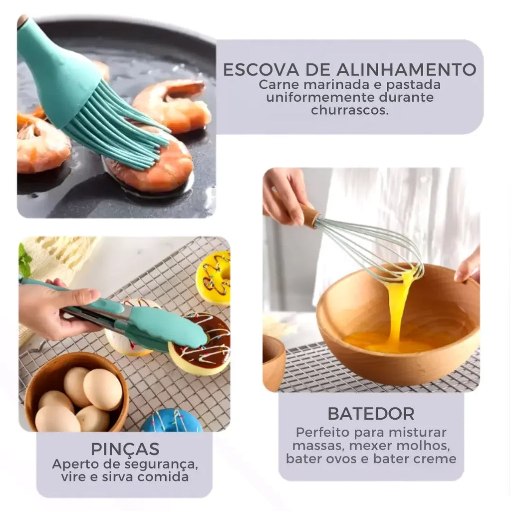 Jogo de Utensílios Cozinha em Silicone Antiaderente Kit com 12 Peças