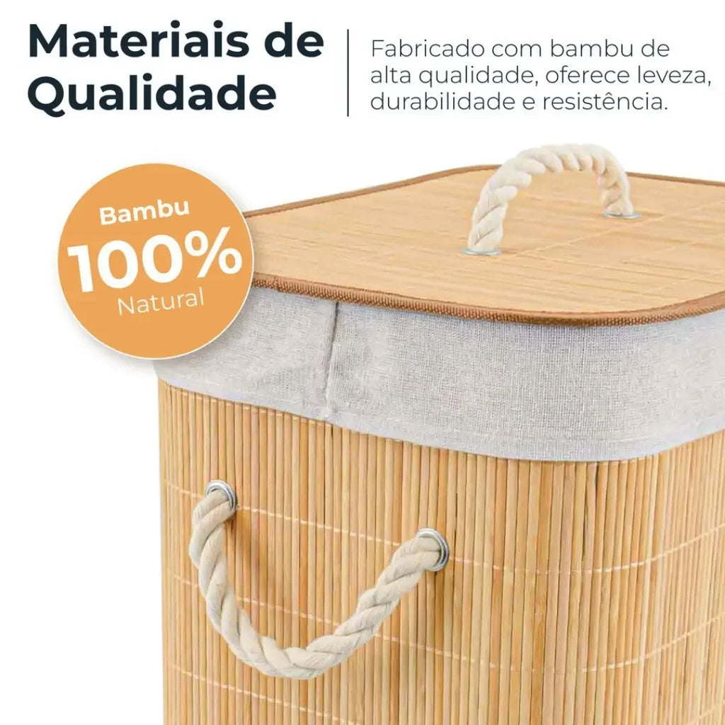 Cesto de Roupa Bambu c/ Tampa Retangular