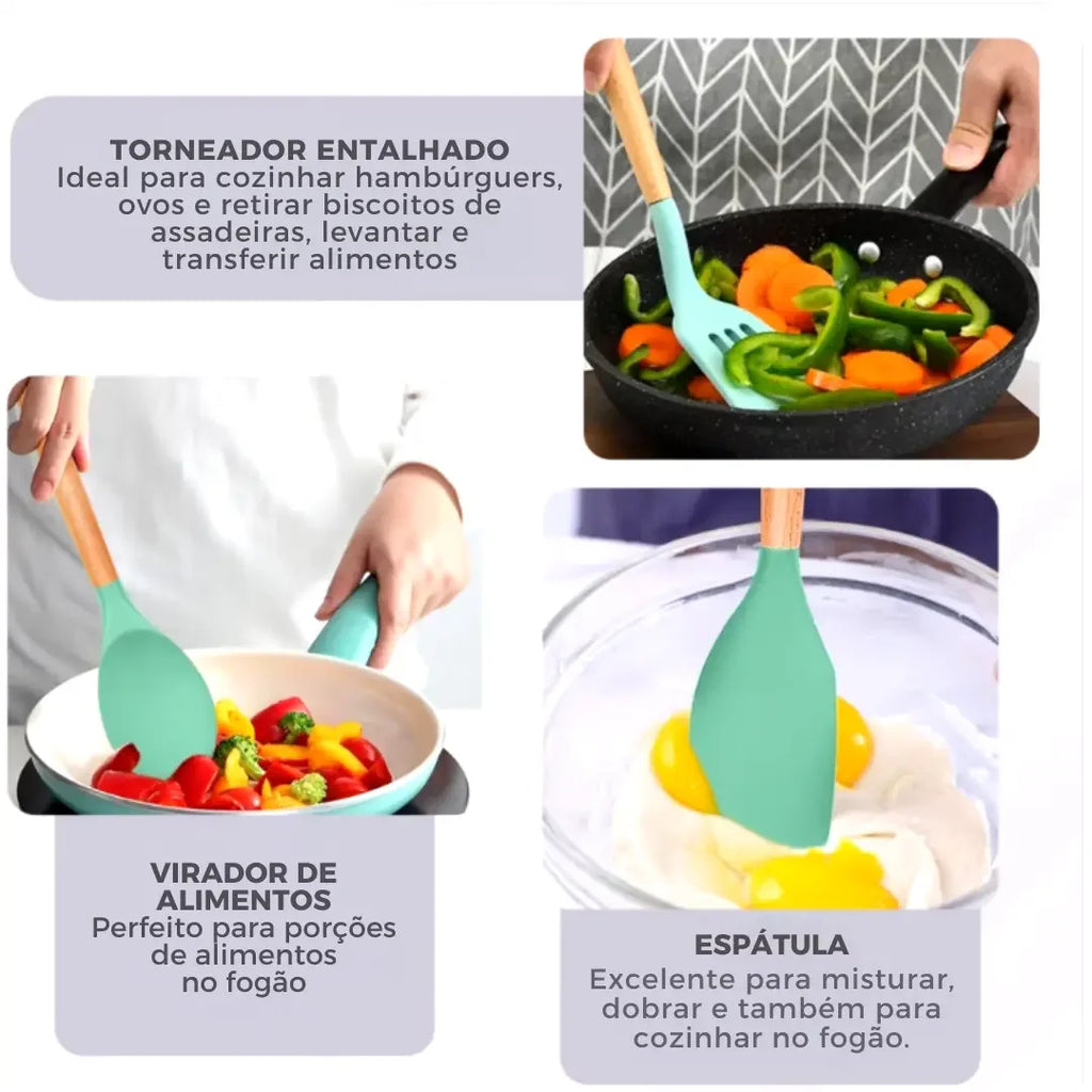 Jogo de Utensílios Cozinha em Silicone Antiaderente Kit com 12 Peças