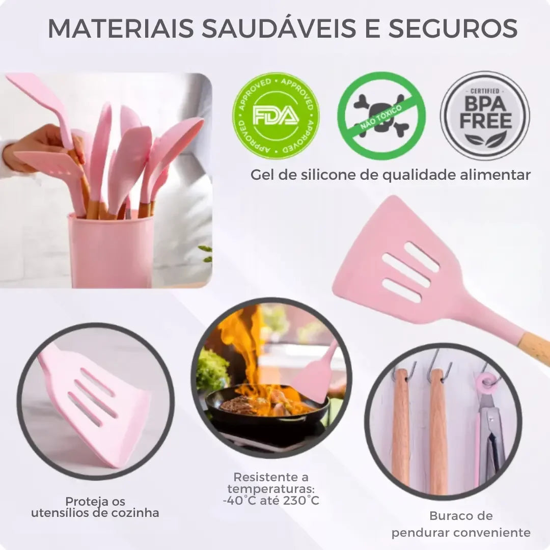 Jogo de Utensílios Cozinha em Silicone Antiaderente Kit com 12 Peças