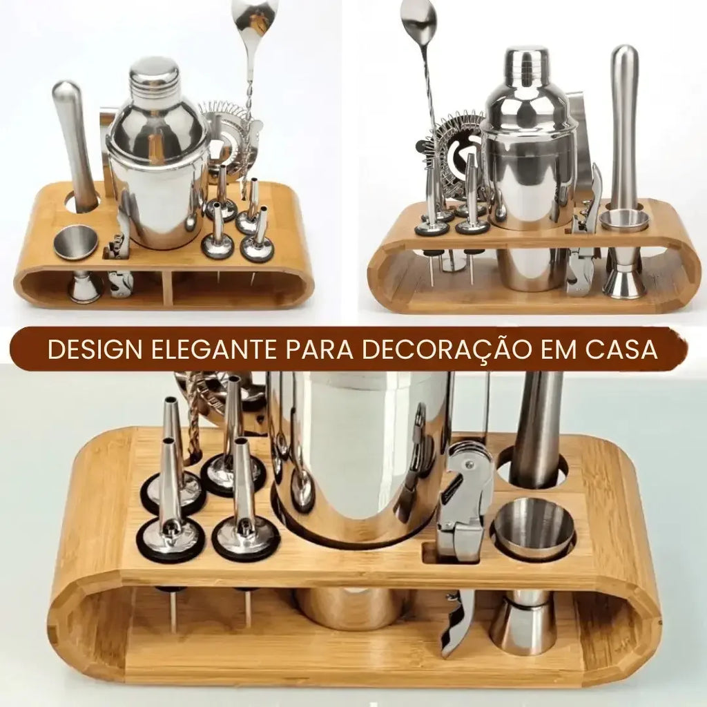 Kit Barman Coqueteleira Profissional Inox 10 Peças