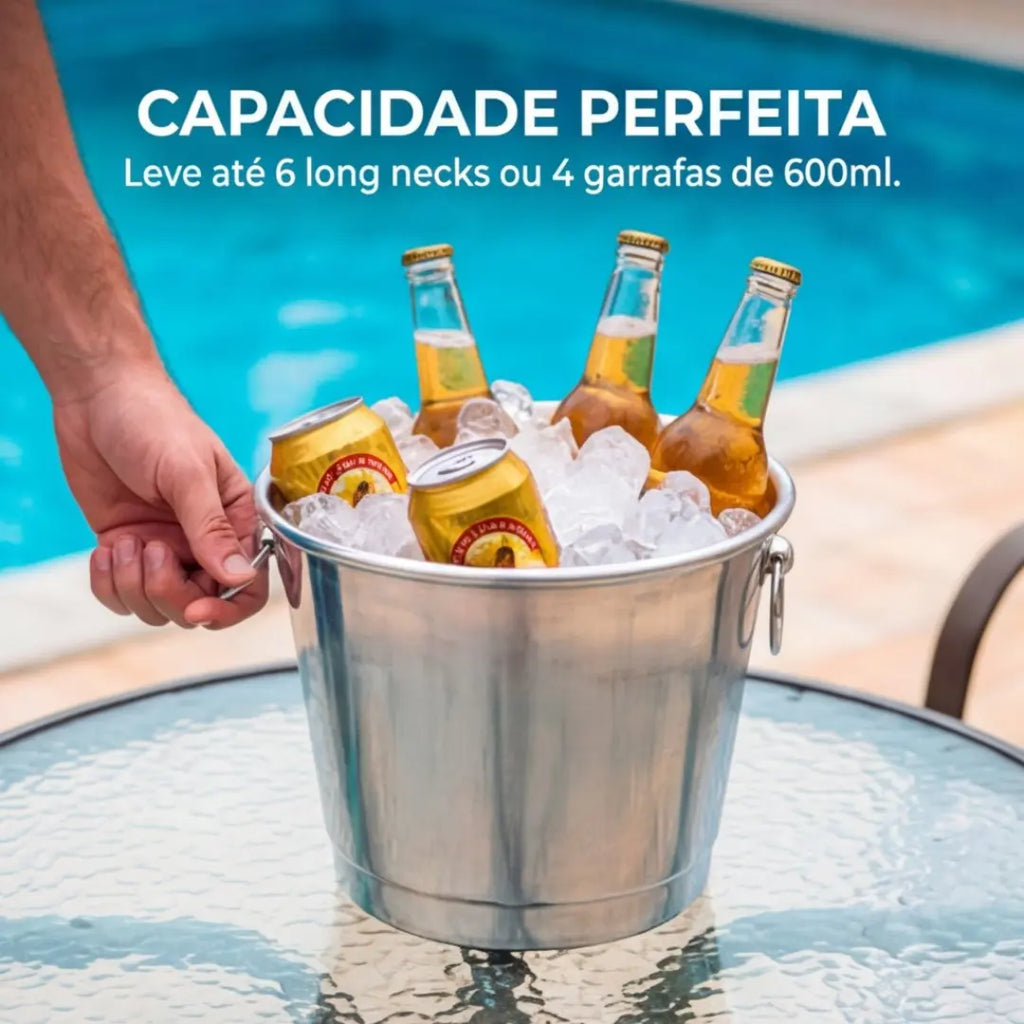 Balde de Gelo Alumínio Polido 5 Litros – Elegância e Conservação para Cervejas e Bebidas