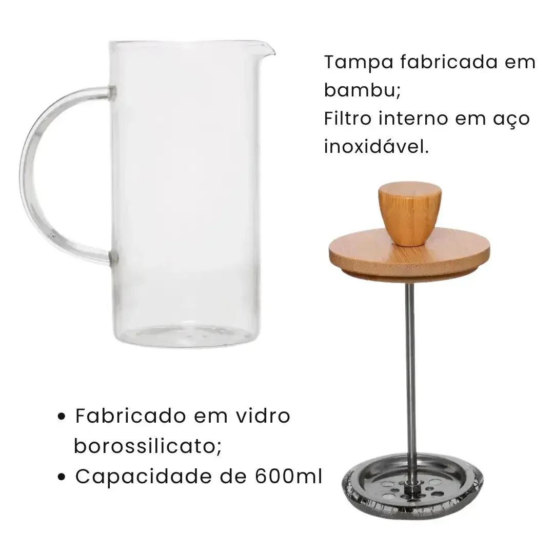 Cafeteira Prensa Francesa com Tampa em Bambu