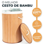 Cesto de Roupas em Bambu com Forro em Tecido Redondo