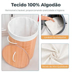 Cesto de Roupas em Bambu com Forro em Tecido Redondo