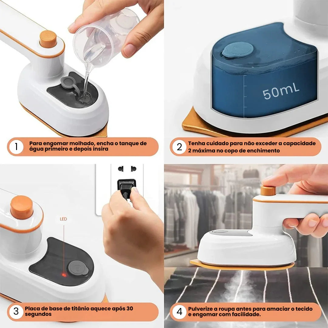 Mini Ferro de Passar a Vapor Portátil Bivolt