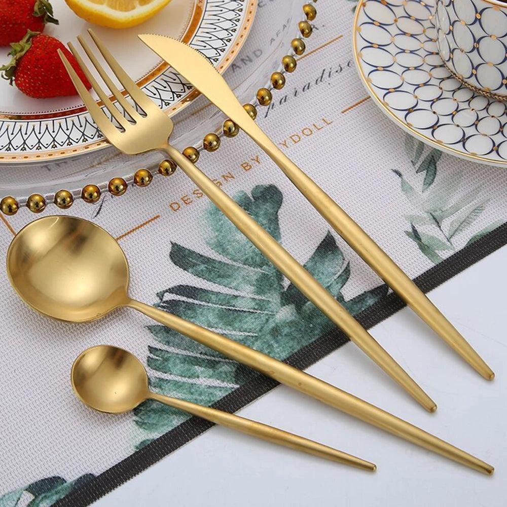 Conjunto de Talheres Luxo Dourado Inoxidável 24 Peças