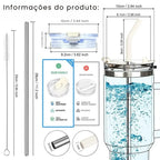 Copo Térmico Inox Portátil com Tampa e Canudo Romantic Crown 1200ML