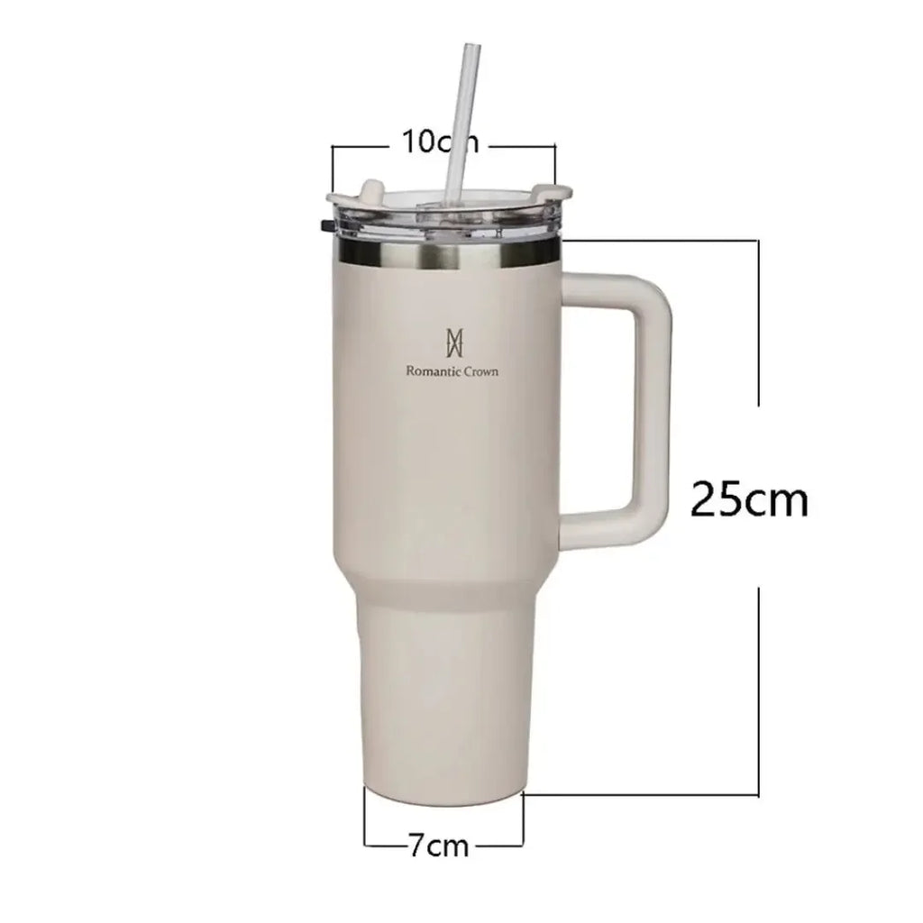 Copo Térmico Inox Portátil com Tampa e Canudo Romantic Crown 1200ML