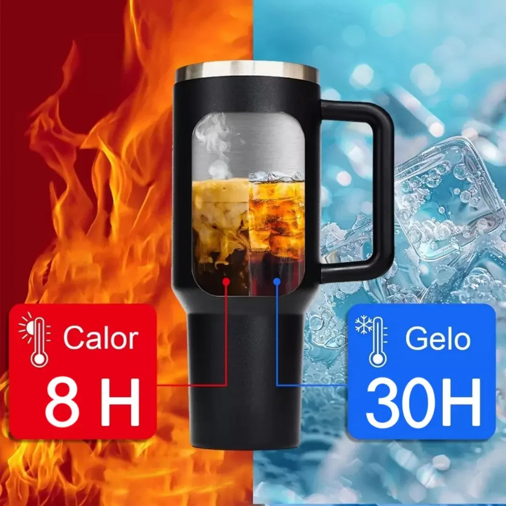 Copo Térmico Inox Portátil com Tampa e Canudo Romantic Crown 1200ML