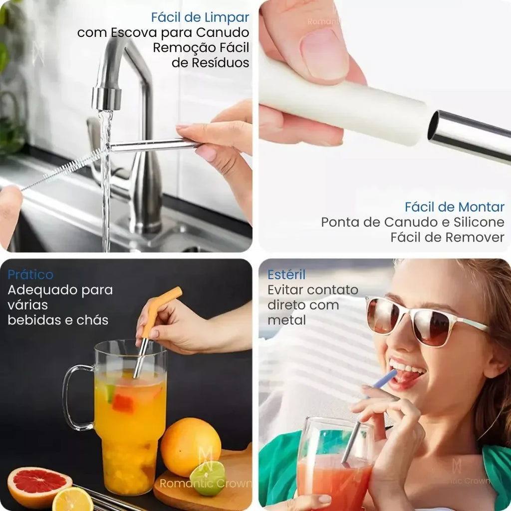 Copo Térmico Inox Portátil com Tampa e Canudo Romantic Crown 1200ML