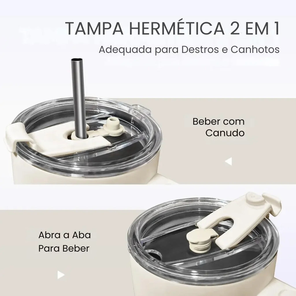 Copo Térmico Inox Portátil com Tampa e Canudo Romantic Crown 1200ML