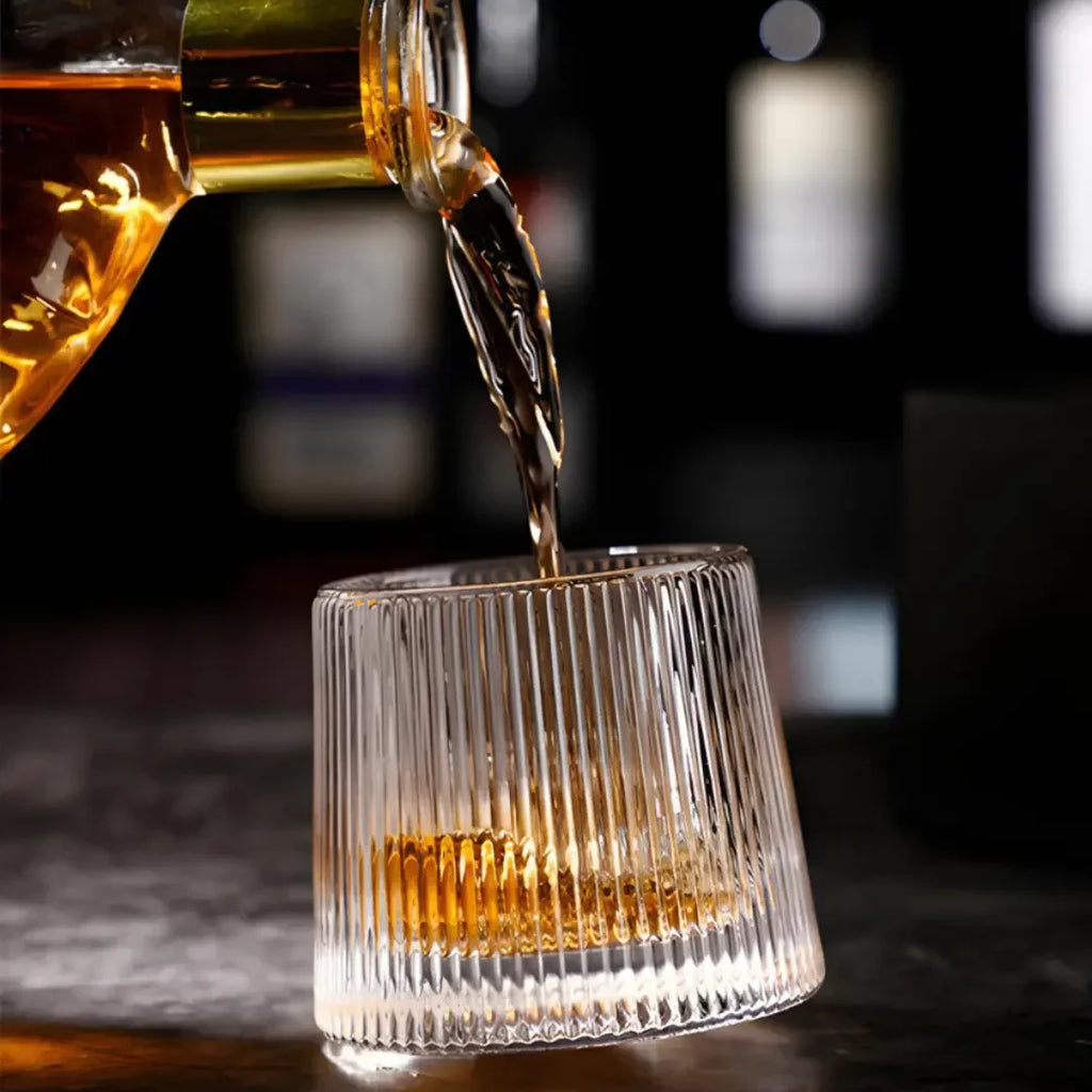 Copo de Whisky Giratório de Vidro Listrado (Kit 6 Unid)