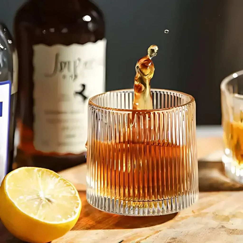 Copo de Whisky Giratório de Vidro Listrado (Kit 6 Unid)