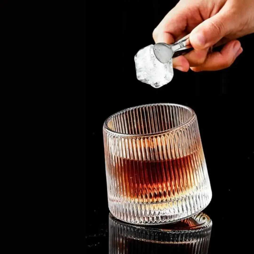 Copo de Whisky Giratório de Vidro Listrado (Kit 6 Unid)