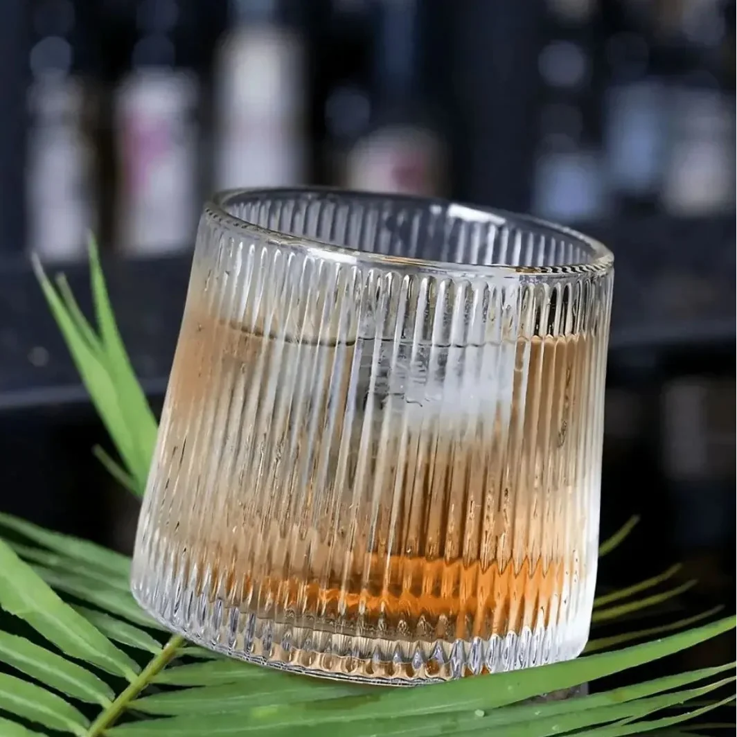 Copo de Whisky Giratório de Vidro Listrado (Kit 6 Unid)