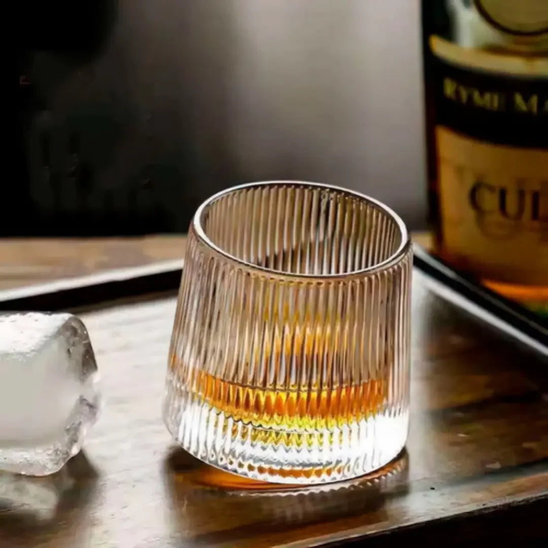 Copo de Whisky Giratório de Vidro Listrado (Kit 6 Unid)