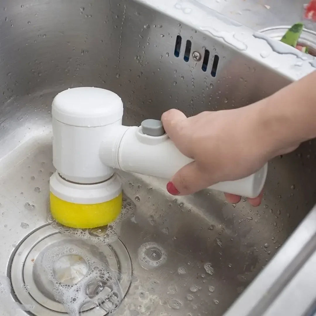 Escova Elétrica Multiuso 5 em 1 para Limpeza 360° – Potência e Agilidade na Palma da Sua Mão