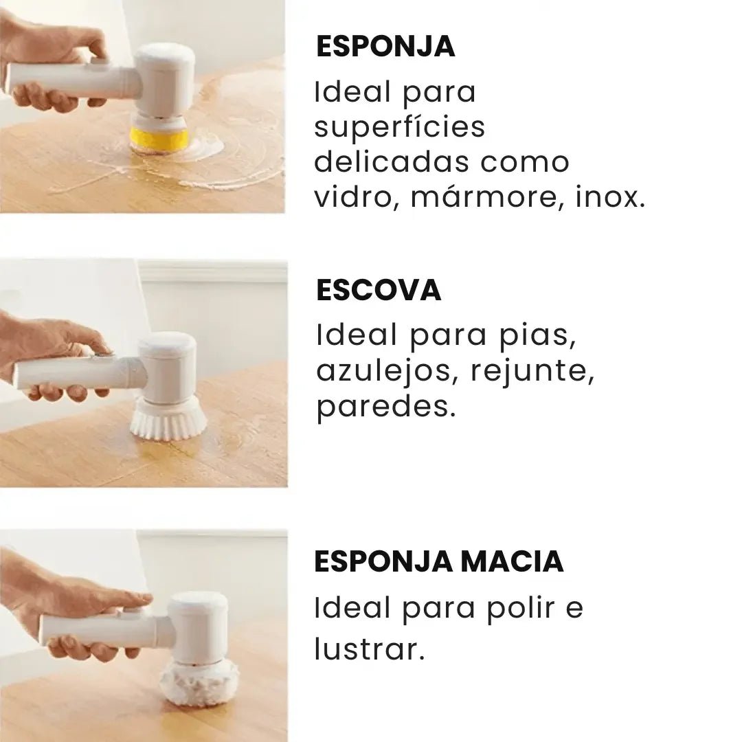 Escova Elétrica Multiuso 5 em 1 para Limpeza 360° – Potência e Agilidade na Palma da Sua Mão