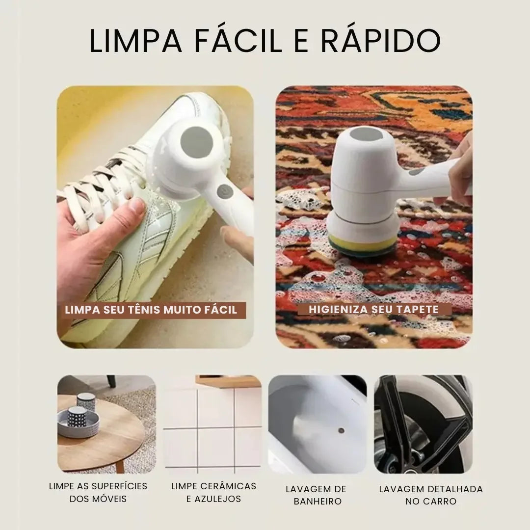 Escova Elétrica Multiuso 5 em 1 para Limpeza 360° – Potência e Agilidade na Palma da Sua Mão