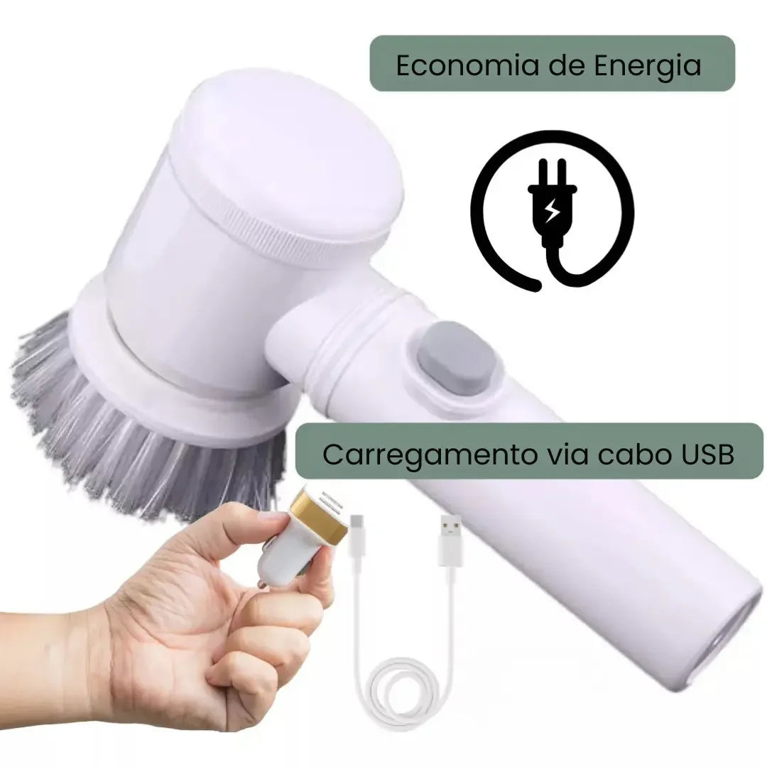 Escova Elétrica Multiuso 5 em 1 para Limpeza 360° – Potência e Agilidade na Palma da Sua Mão