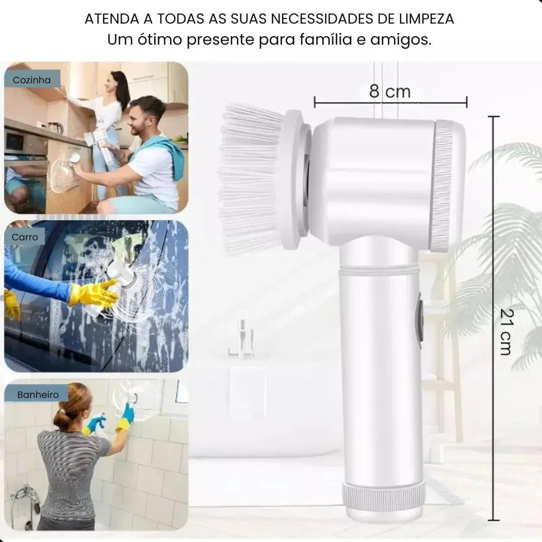 Escova Elétrica Multiuso 5 em 1 para Limpeza 360° – Potência e Agilidade na Palma da Sua Mão