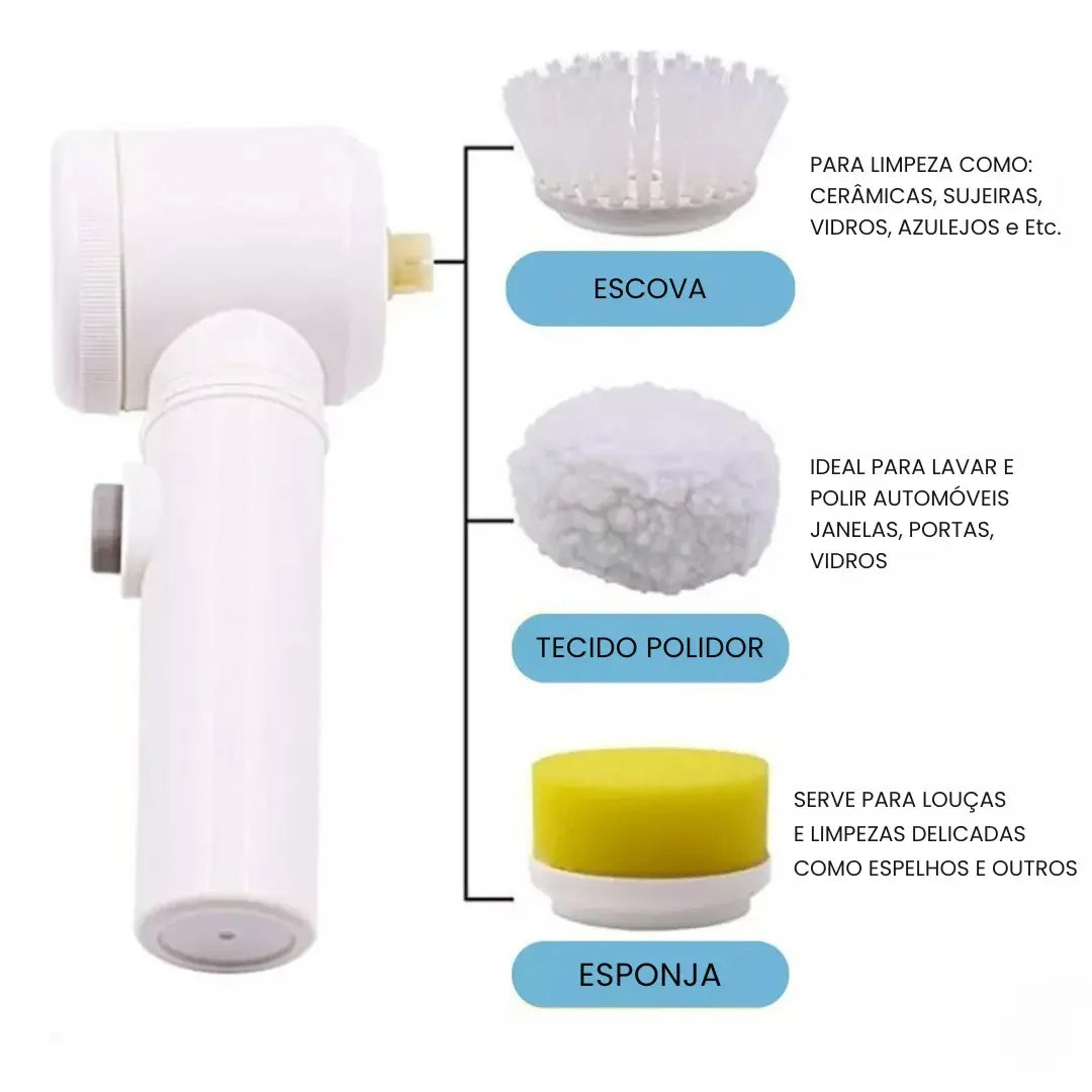 Escova Elétrica Multiuso 5 em 1 para Limpeza 360° – Potência e Agilidade na Palma da Sua Mão